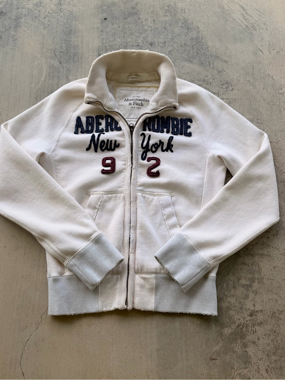 Vtg Abercrombie & Fitch crème Zip-Up Sweatshirt